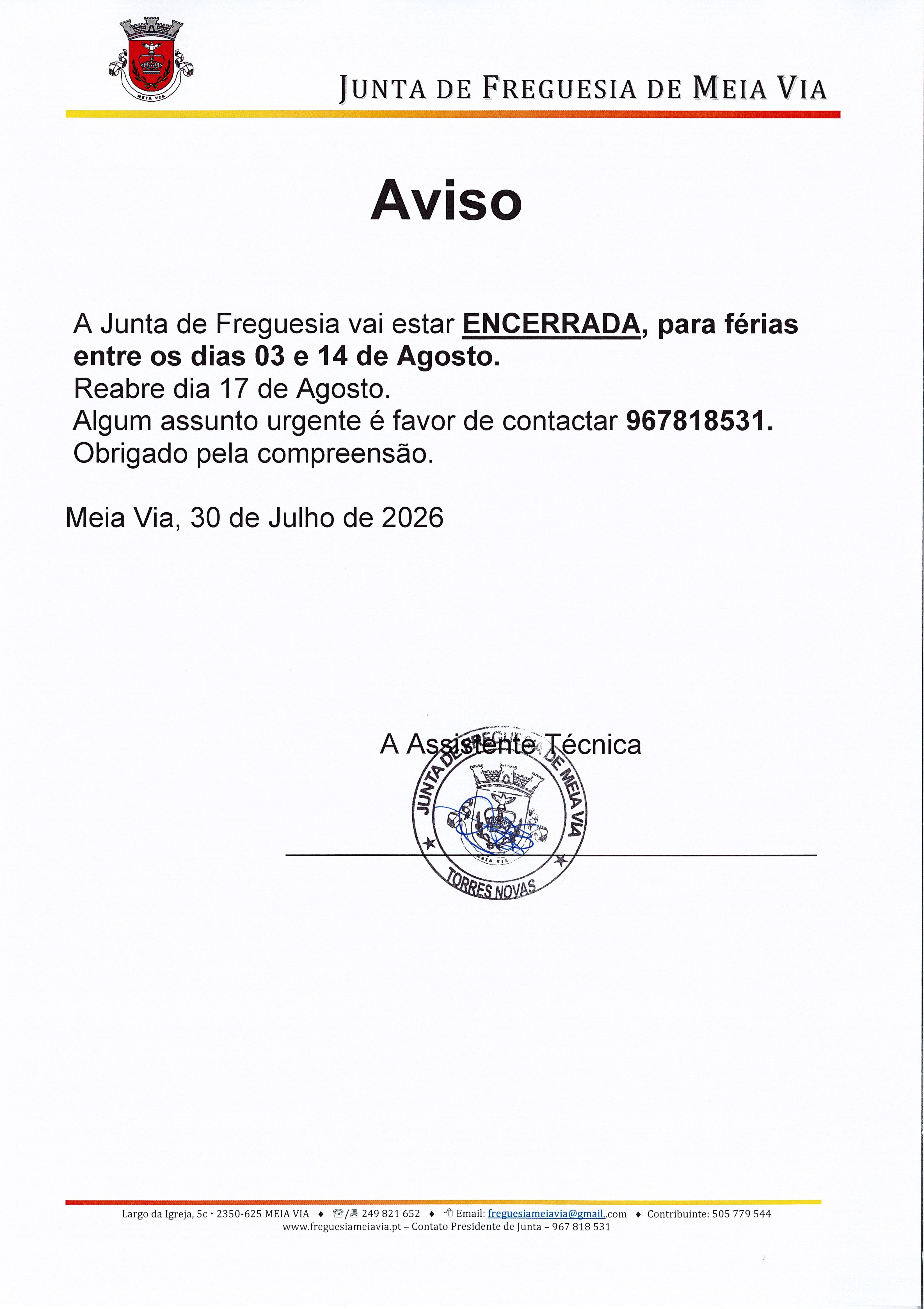 FÉRIAS DE AGOSTO